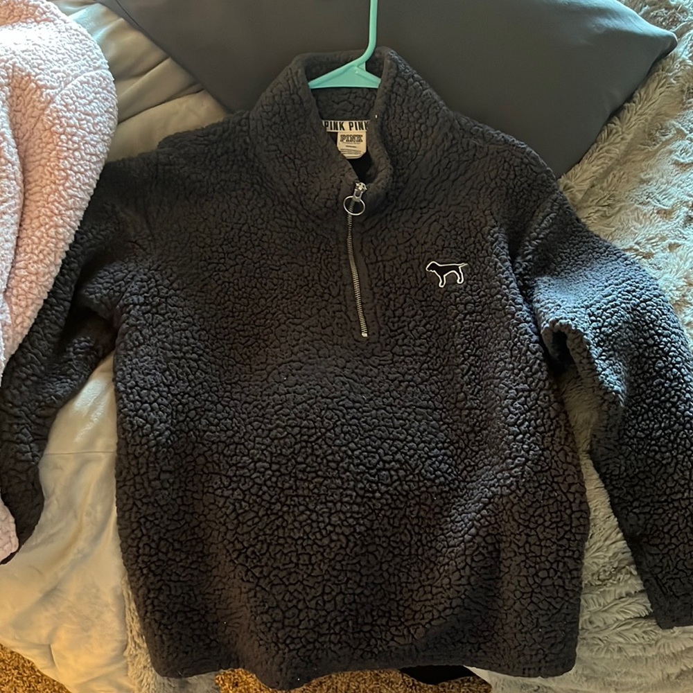 PINK gray quarter zip Sherpa